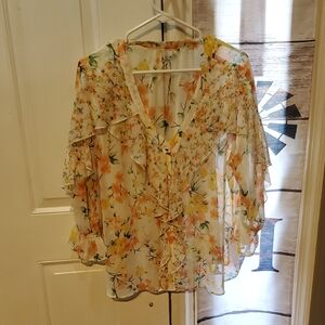 Cato Sheer Floral Blouse - Cream and Orange
